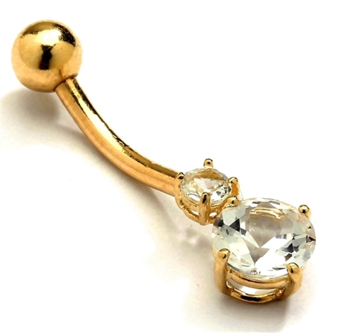 Diamond Essence 14K Solid Gold Belly Button Ring with 1.20 Cts.T.W. Round Brilliant Stones And Screw On Gold Ball.