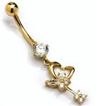 Diamond Essence 14K Solid Gold Belly Button Ring, with Round And Marquise Stones, 1.25 Cts.T.W. And Screw on Gold Ball