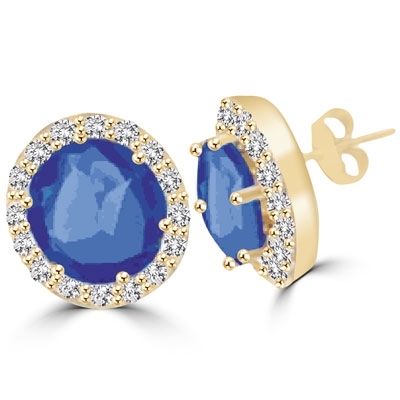 Sapphire & round stone Gold stud earring