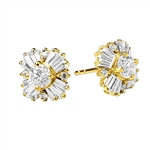 Magnificent star bright Earrings with Round Brilliant Diamond Essence and Baguettes Masterpieces,1.25 Cts.T.W.in 14K Solid Yellow Gold.