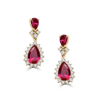 7 ct ruby essence, 2 ct ruby accents gold earrings