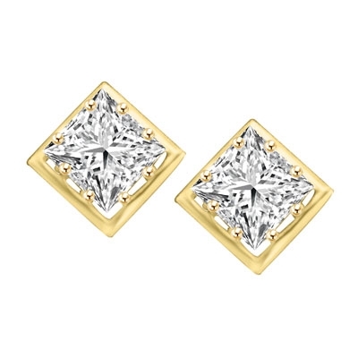 Classic princess cut stones earring in Solid Gold