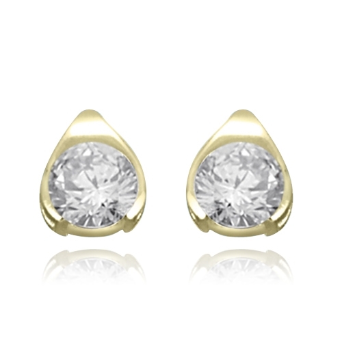 Round stone solid yellow gold stud earrings