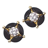 14K Gold black onyx & round stone earrings.