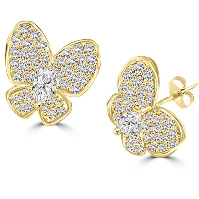 Yellow gold butterfly earring with marquise cut