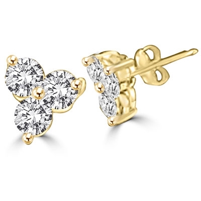 Diamond Essence three round brilliant stones, set in floral setting of 14K Solid Gold, 0.50 ct. each, 3.0 ct.t.w.