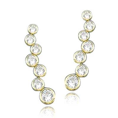 Bezel setting round stone in solid gold earrings