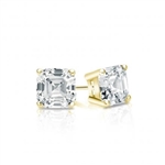 Prong Set Stud Earrings with Artificial Asscher Cut Diamond by Diamond Essence set in 14K Solid Yellow Gold 5 Cts.t.w.