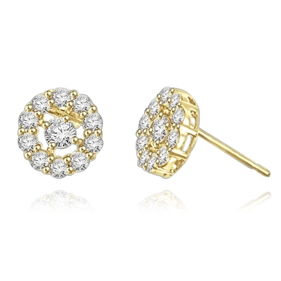 Diamond Essence round brilliant melee set in floral design with 0.25 ct. center, in 14k Solid Yellow Gold.