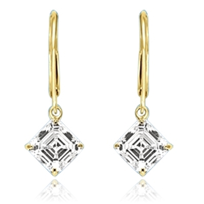 Asscher Cut 2 Ct. T.W. Leverback Earrings in 14k Solid Yellow Gold.