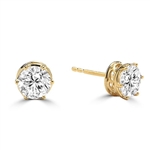 Basket Set Stud Earrings with Artificial Round Diamond by Diamond Essence set in 14K Solid Yellow Gold