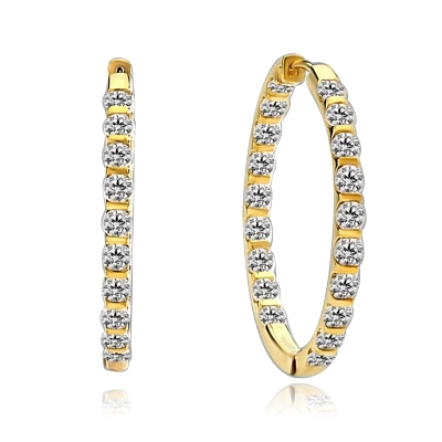 Inside Out Hoop Earring displaying an exquisitely channel press set array of Diamond Essence Melee Glittering at 2.0 Cts. T.W. set in 14K Solid Yellow Gold.