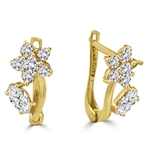 Diamond Essence Delicate Flower Leaf Design Earrings with Round Brilliant and Marquise Melee, 1.50 Cts.T.W. in 14K Solid Yellow Gold.