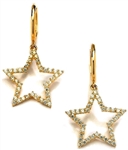 Diamond Essence 14K Solid Yellow Gold Star Dangle Earrings with Round Brilliant Melee, 1.0 Ct.T.W.