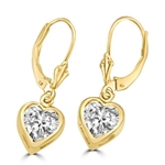 Diamond Essence, Heart shape stone in bezel setting with leverback. 0.75 Cts. T.W. set in 14K Solid Yellow Gold.