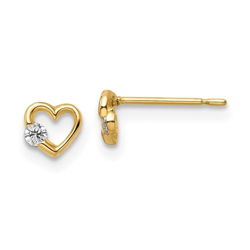 Heart shape Earrings with Round Diamond 0.10 Cts. T.W. set in 14k Solid Yellow Gold.