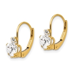 Leverback Gold Earrings with Heart and Round Stone