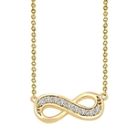 Infinity Necklace with 0.45 ct.t.w. Round Brilliant Diamond Essence stones on 16" long, 14K Solid Yellow Gold chain.