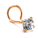 Diamond Essence 14K Solid Yellow Gold Nose Ring with 0.10 Ct.T.W. Round Brilliant Set In Delicate Four Prong Setting.