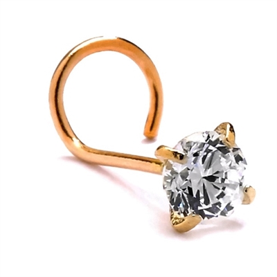 Diamond Essence 14K Solid Yellow Gold Nose Ring with 0.10 Ct.T.W. Round Brilliant Set In Delicate Four Prong Setting.