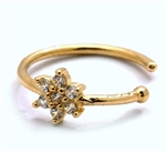 Diamond Essence 14K Solid Yellow Gold Nose Ring with 0.10 Ct.T.W. Round Brilliant Melee in Delicate Floral Design.