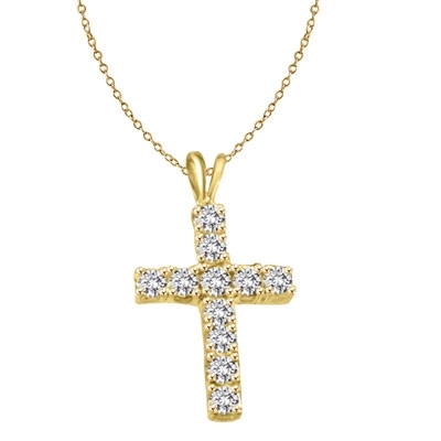 round stones gold cross pendant