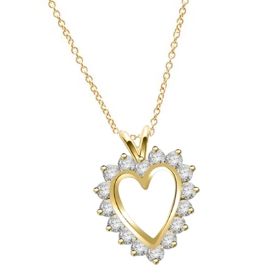 Heart pendant, Diamond Essence round brilliant stones, 3.0 cts.t.w. set in 14K Solid Yellow Gold.