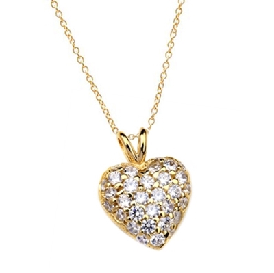 Heart Pendant with 1.30 Cts.T.W.  Pave - Set Round Brilliant Melee, to guide him directly to you. 1/2 inch long in 14K Solid Gold.
Free vermeil Chain Included.