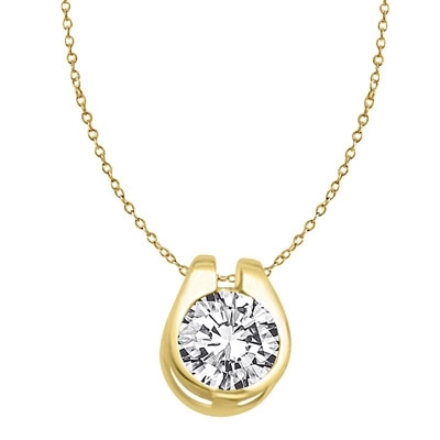 Diamond Essence 2.0 Cts. Round Brilliant Stone set in shell-like bezel setting of 14K Solid Gold, makes a delicate Slide Pendant.
Approx size of Pendant is 12.5 mm Length and 10 mm Width.
Free Vermeil Chain Included.