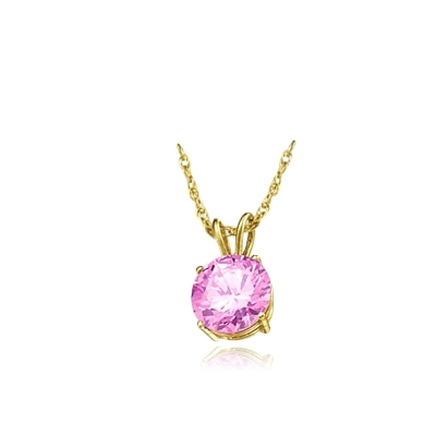 Diamond Essence lovely Pink Stone of 2.0 Cts. set in 14K Solid Yellow Gold four-prongs setting on 16" chain.
Free Vermeil Chain Included.