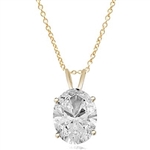 Solitaire Pendant with Oval Cut Diamond Essence in 14K Solid Gold. Choice of 1, 2 and 3 carat available.
Free Vermeil Chain Included.