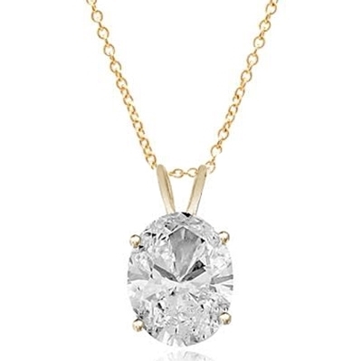 Solitaire Pendant with Oval Cut Diamond Essence in 14K Solid Gold. Choice of 1, 2 and 3 carat available.
Free Vermeil Chain Included.