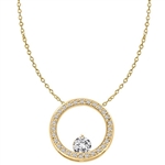 14K Solid Yellow Gold Circular Pendant. 0.50 Ct. Round Brilliant Diamond Essence balanced appealingly at the bottom of a circle made of Melee, 1.20 Cts.T.W.