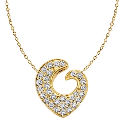 Artistic and Elegant Heart Pendant with Micro Pave Set Diamond Essence accents accentuating your love to the highest! Appx. 2.0 Cts. T.W. set in 14K Solid Yellow Gold.