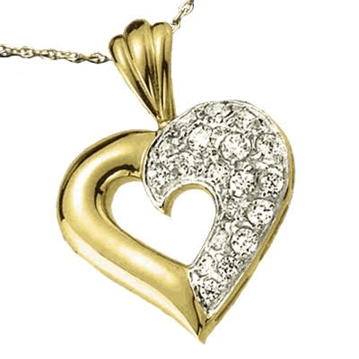 14K Solid Gold pave heart pendant, 1.0 cts. t.w.