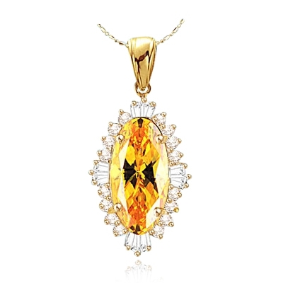 Marquise cut Canary stone Solid Gold pendant