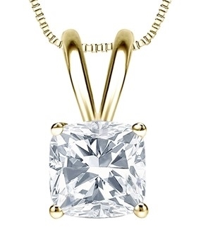 One carat Cushion Cut Diamond Essence stone set in 14K Solid Gold four prongs.  Choice of 2,3 and 4 carat available.