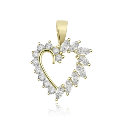 0.10 ct heart shaped marquise stone pendant in yellow gold