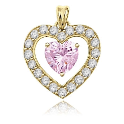 3 ct heart Pink Essence stone pendant in yellow gold