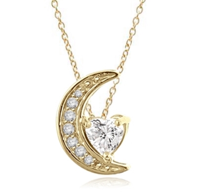 Moon is yours-set in a perfect harmony this pendant with 1 carat heart essence and round brilliant masterpieces in 14K Solid Gold. 1.20 cts.t.w.