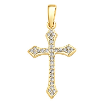 Delicate Cross 1" long with Diamond Essence, 0.50 ct. t.w.in 14KSolid Gold