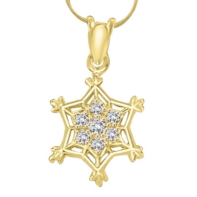solid gold snow flake pendant with .25ct round stone