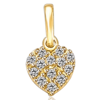 Little Heart for Children - Heart shape Pendant with cluster of Diamond Essence Melee, 0.15 Ct. T.W. set in 14k Solid Yellow Gold.