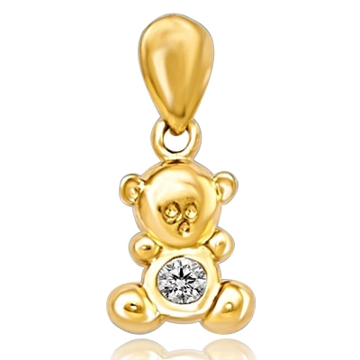 Teddy Bear Pendant with a Round Brilliant Diamond Essence, 0.06 Ct. T.W. set in 14k Solid Yellow Gold.