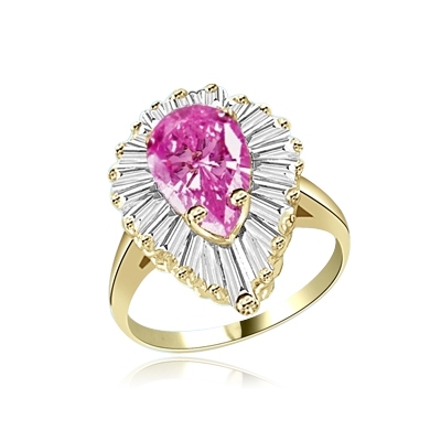 Ballerina Ring- 3.0 Cts Pink Pear Solid Gold ring