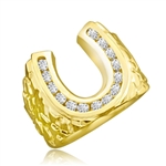 Fall in love with this charming horseshoe design ring with 0.75 Cts. Diamond Essence nuggets set in artistic band set in 14K Solid Yellow Gold.