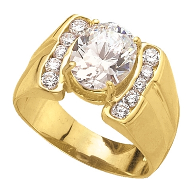 14K Solid Yellow Gold man's ring, 3.20 cts.t.w. with oval cut center stones and melee accents.