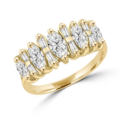 Wedding band with Marquise Cut and Baguette beauties, 2.25 Cts. T.W. in 14K Solid Gold.