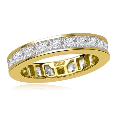 Timeless Eternity Band with Channel set Princess Cut Diamond Essence stones, 3.70 Cts.T.W. set in 14K Solid Yellow Gold.