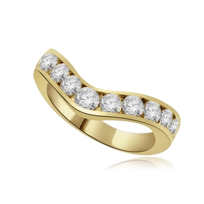 V-shape with eleven round stones gold ring